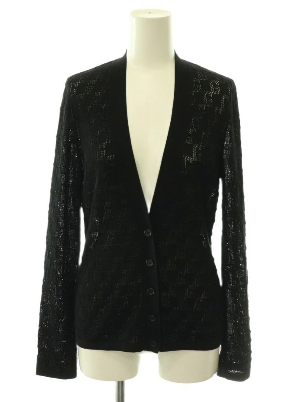 Gucci Silk and Cotton Cardigan with GG Pattern Neck Openwork S Black CX